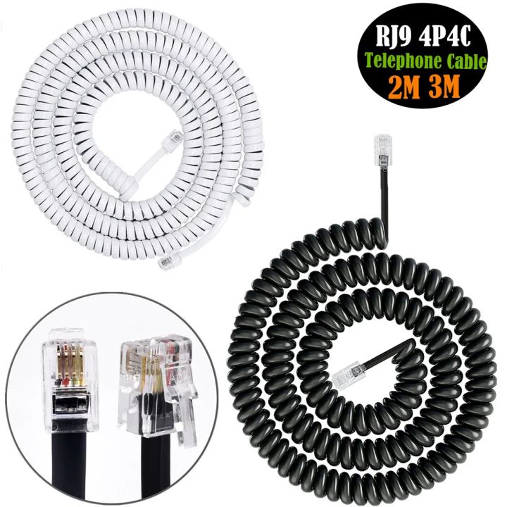 Line Cable Rj9 RJ9 4P4C Telephone Accessory Phone Cord Landline Uncoiled Coiled ...