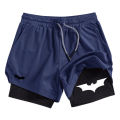 Men's Bat Print 2-in-1 Performance Shorts, Breathable Quick Drying Sports Shorts with Phone Pocket, Gym, Training, Running,.