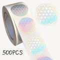 500 Pcs Flower of Life Stickers Roll, Holographic Round Sealing Labels for Packaging, Scrapbooking and DIY Crafts, Silvery..