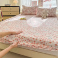 1pc Floral Fitted Bed Sheet Flower Printed Washed Cotton Bed Sheet with Elastic Single/Queen/King Size Bed Fitted Sheets.