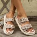 Fashion Thick-soled Metal Buckle Designer Slippers Women's Home Soft-soled EVA Sandals Women's Summer Non-slip Beach Flip-flops.