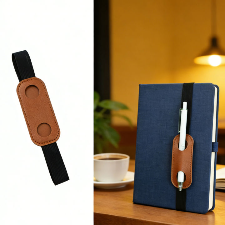 Portable Notebook Pen Holder with Elastic Band PU Leather Pencilcase for Single Pen Loop Secure Planner Journal Notebook