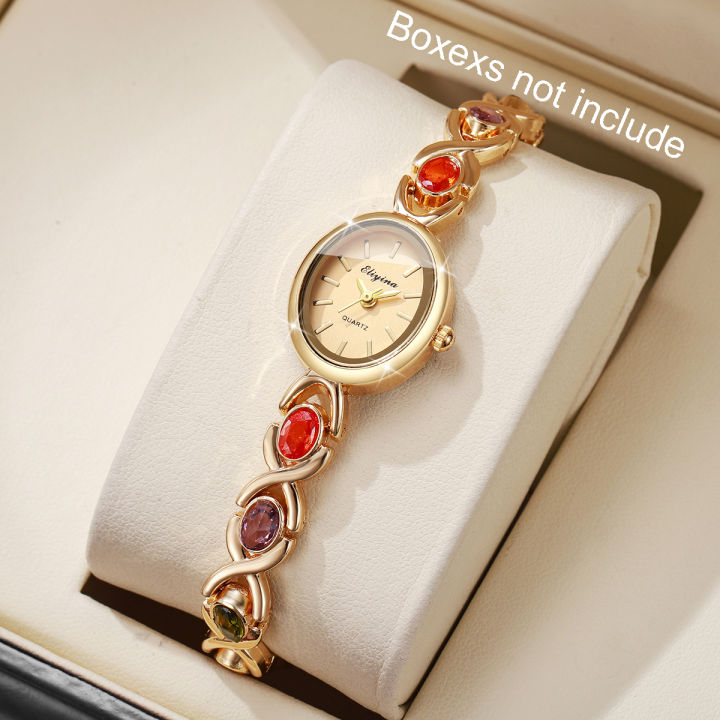 Elegant Diamond Bracelet Strap Women Watches Ladies Oval Dial Analog Quartz Wristwatch Reloj Mujer Girls Clock (Without Box)