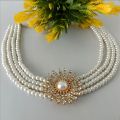 Indian Flower necklace/ Pearl Choker/ Indian Jewelry/ Indian Necklace/ Indian Choker/ Indian Wedding Necklace White and Golden Set with Earrings. 