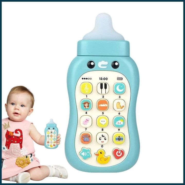 Intelligent Education Cell Phone Musical Simulation Bottle Toy Baby Nibble Pacifier Teether Telephone Music Sound feeder Machine For 1+ Years Old with lanyard