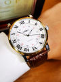 WINNER Fashion Business Mechanical Watches Date Display Minimalist Automatic Watch for Men Casual Brown Leather Strap Wristwatch.