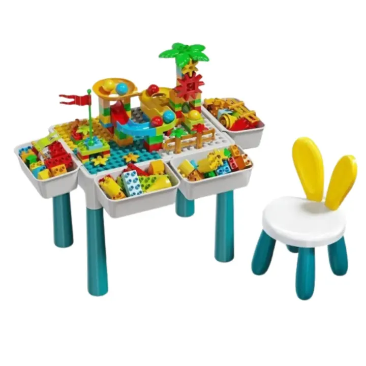 Creative Building Blocks Table for Kids - with 85 Blocks & Bunny Chair ...