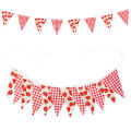 12 Pcs of Red Strawberry Checkered Single-Layer Fabric Triangle Flag for Wedding Western Style Wedding Decoration String Flag.