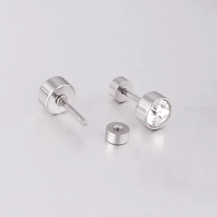 LUXUSTEEL%20Twist%20Back%20Round%20Cubic%20Zirconia%20Stud%20Earrings%20Stainless%20Steel%20Anti-allergy%20For%20Women%20Men%203mm%20to%207mm%20Christmas%20Party%20-%20Image%205