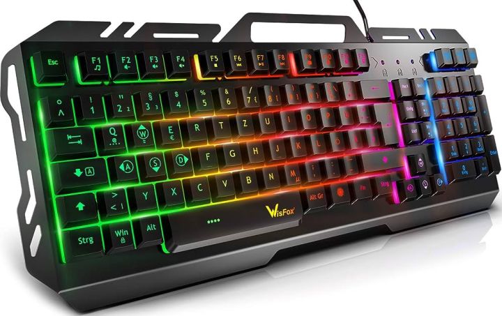 WisFox Gaming Keyboard, Ultra-Slim Quiet All-Metal Panel Computer Keyboard with Spill-Resistant Design