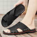 Summer Men Slippers Genuine Leather Breathable Clogs Sandals Beach Classics Leather Slides Outdoor Flip Flops Plus Size Men Shoe. 