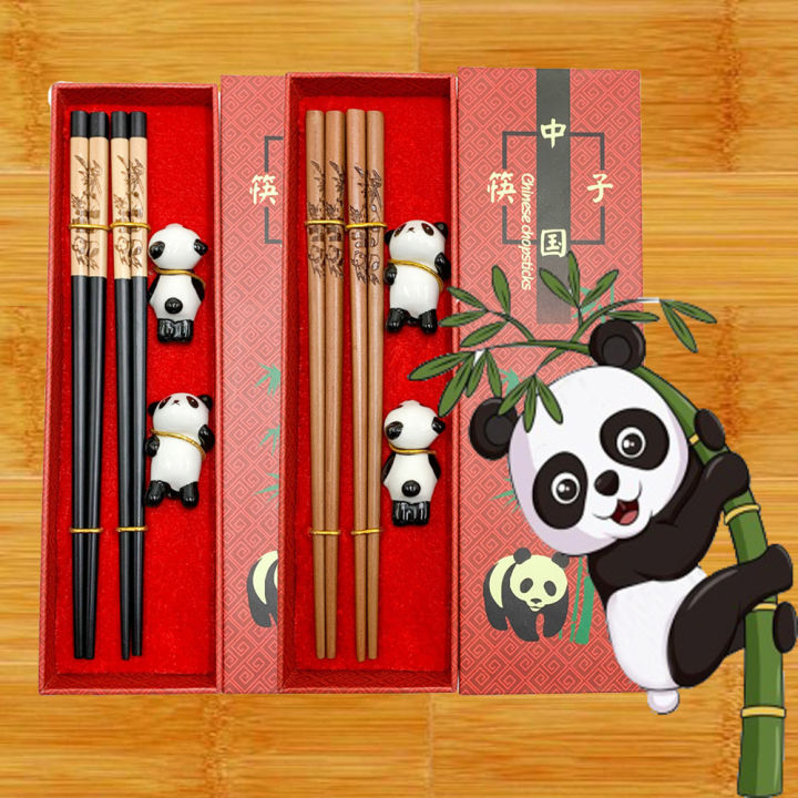 Chinese Panda Chopsticks Japanese Korean Sushi Solid Wood Chopsticks Wedding  Chop Sticks Hashi Two Pairs Chopsticks Set