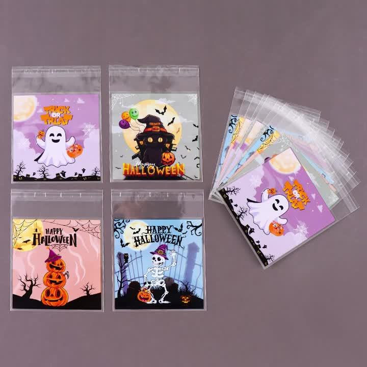 50/100Pcs Spooky Halloween Candy Bags Pumpkin Ghost  Cookie Self-Sealing Bags Halloween Party Decor Trick or Treat