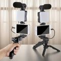 STTKGZD Smartphone Vlogging Kit With Tripod Phone Holder Mini Microphone Fill Light Starter Handle Portable Stabilizer Bracket.