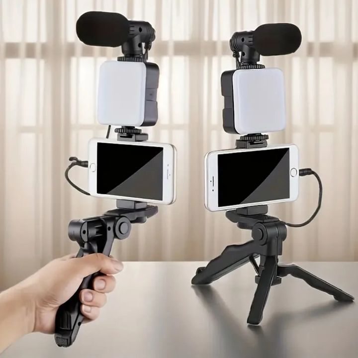 STTKGZD%20Smartphone%20Vlogging%20Kit%20With%20Tripod%20Phone%20Holder%20Mini%20Microphone%20Fill%20Light%20Starter%20Handle%20Portable%20Stabilizer%20Bracket%20-%20Image%202