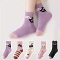 5 Pairs of Kidsren's Socks Cartoon Cute Kitten Stripesd Pattern All Year Round Baby Boy and Girl Color Matching Cat Mid-Calf Socks Suitable for Daily Life.