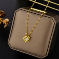 Classic Zircon Crystal Inside Hollow Square Stainless Steel Necklace For Women Korean Fashion Sexy Female Clavicle Chain Jewelry. 