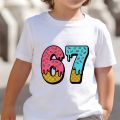 Cute Meme T-Shirt for Boys Girls Childrens Six Seven Funny Kids Y2k Tees Tops 67 Brainrot Print Round Neck Short Sleeve T Shirt. 