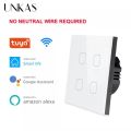 UNKAS No Neutral Wire Required 4 Gang Wifi Wall Light Touch Switch EU 220V Works with Tuya Smart Home Support Alexa  Home. 