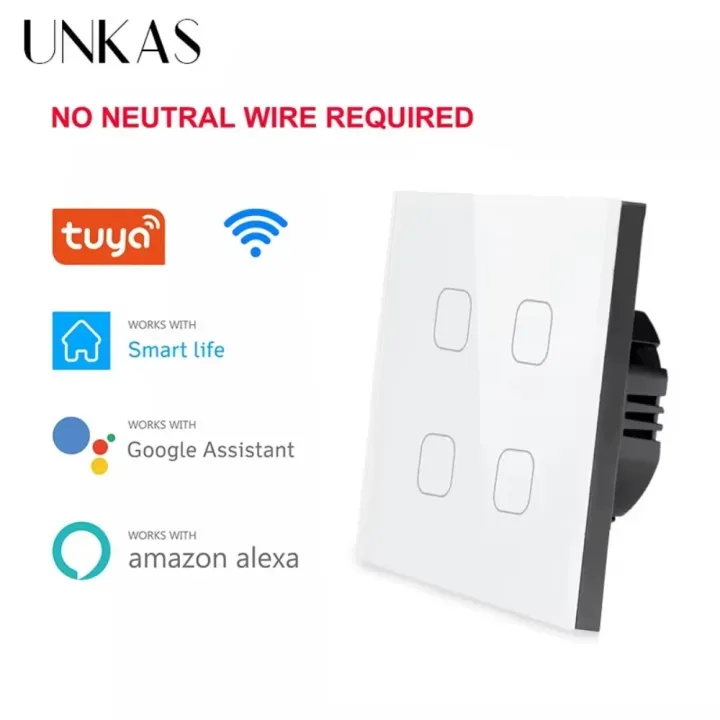 UNKAS%20No%20Neutral%20Wire%20Required%204%20Gang%20Wifi%20Wall%20Light%20Touch%20Switch%20EU%20220V%20Works%20with%20Tuya%20Smart%20Home%20Support%20Alexa%20%20Home%20-%20Image%204