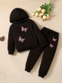 Baby Girl Baby Fashion Butterfly Pattern Hoodie+Sports Pants Two Piece Set Spring and Autumn . 