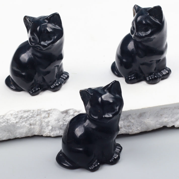 Hand Carved Obsidian Mini Kitten , Natural Stone Animal ,Gemstone Cat ...