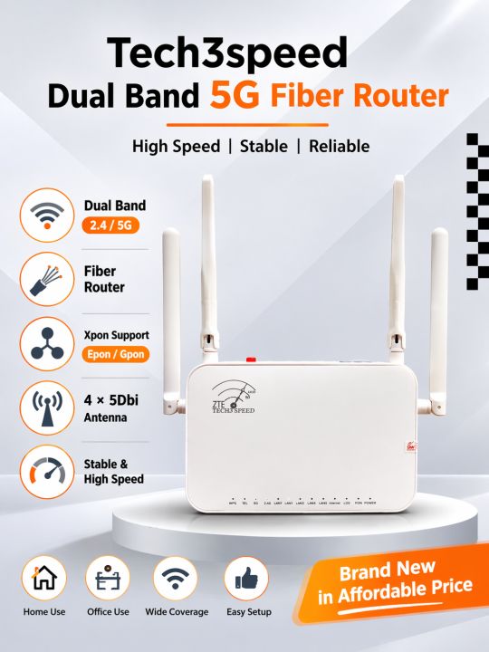 Tech3speed Dual Band 5G Fiber Router – XPON Support (EPON/GPON) | High ...