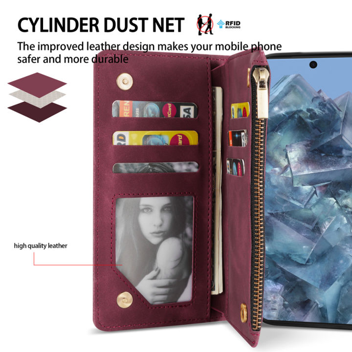 Wallet%20Multi-card%20Zipper%20Kickstand%20Photo%20Frame%20Magnetic%20Flip%20Leather%20Case%20For%20%20Pixel%208a%208%20Pro%207a%207%206a%206%20Protective%20Cover%20-%20Image%203