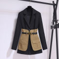 New 2025 Spring Blazer For Women Patchwork Color Korean Fashion Coat And Jacket Women With Belt Outwears Minimalist Blazer. 