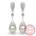 925 Sterling Silver Pearl Jewelry Natural Freshwater Pearl Drop Earrings For Women Silver Wedding Dangle Earring. 