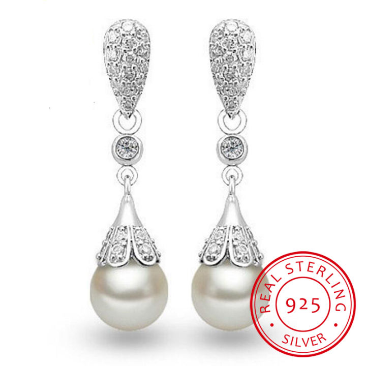 925 Sterling Silver Pearl Jewelry Natural Freshwater Pearl Drop Earrings For Women Silver Wedding Dangle Earring