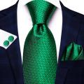 Men Fashion Solid Green Blue Necktie Handkerchief Cufflinks Set for Tuxedo Accessory Classic Silk Luxury Tie for Man .