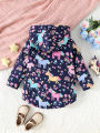Autumn And Winter Girls' Unicorn Flower Printed Jacket With Plush Insulation Long Sleeved Casual Hooded Jacket.