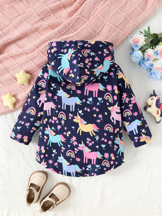 Autumn%20And%20Winter%20Girls'%20Unicorn%20Flower%20Printed%20Jacket%20With%20Plush%20Insulation%20Long%20Sleeved%20Casual%20Hooded%20Jacket%20-%20Image%202