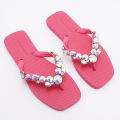 Fuchsia Bling Flip Flops - Iridescent Crystal Decor Summer Beach Sandals.