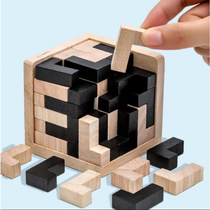 3D Cube Puzzle Luban Interlocking Creative Educational Wooden Toy Brain IQ Mind Early Learning Game  For Children Letter 54