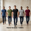 Pack Of Five Plain Round Neck T Shirts For Men Half Sleeve Soft Cotton Sports Gym Wear Premium Quality. 