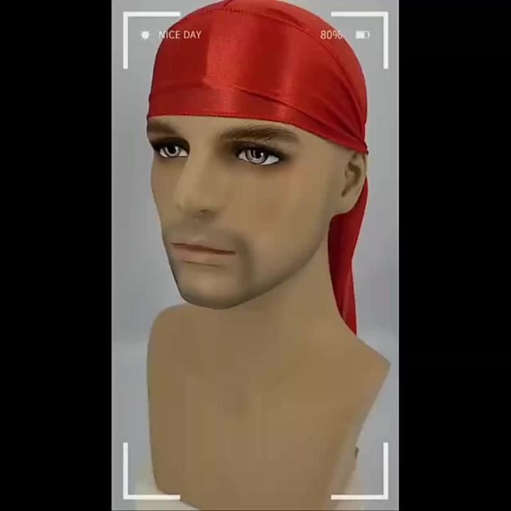 Men's Silk Durag Shower cap Bandana Silky Du Rag Doo Rag Long Tail Waves Cap