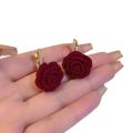 High end retro wine red rose earrings, elegant women's ear buckles, fashionable accessories.