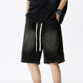 Casual Denim Shorts Men Elastic Waist Straight Comfortable Light Blue Soft Short Pants Baggy Wide Bermuda Male Jeans.