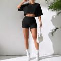 Women's Spring and Summer Fashion Short Crew Neck T-Shirt Top Shorts Two-piece Set Women's Womens Two Peice Sets. 