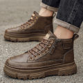 Men Boots Autumn Leather Waterproof Mid-top Sports Shoes New Fashion Ankle Boots Casual Outdoor Hiking Boots Shoes Male Sneakers. 