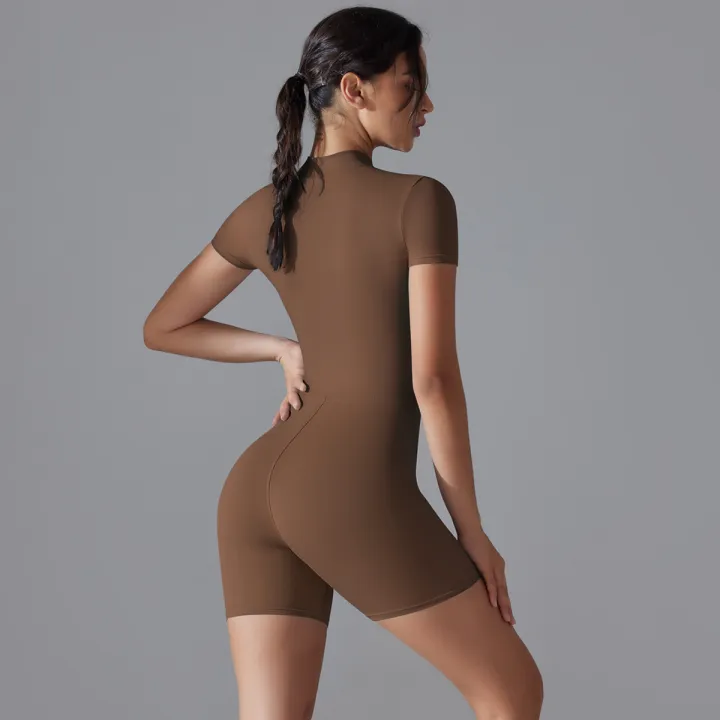 Yoga%20Set%20Women's%20Jumpsuits%20One-Piece%20Suit%20Zipper%20Short%20Sleeve%20Gym%20Push%20Up%20Workout%20Clothes%20Fitness%20Bodysuit%20Sportswear%20Tracksuit%20-%20Image%205