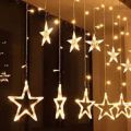 Fairy Lights for Room Decoration Star LED Curtain String 12 Strings in 1 Curtain 6 Big 6 Small Stars Warm Golden Lights Plug one With 8 Different Modes Controller 2.5 Meters. 