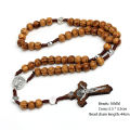 10MM Wood Beads Rosary Cross Necklace For Women Men Christian Virgin Mary INRI Pendant Chain Fashion Religion Jewelry.