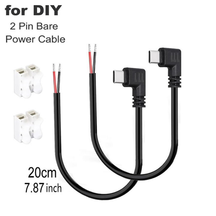 90 Degree USB C 2 Pin Bare Wire Open End Power Cord, 2 Pin Pigtail to ...