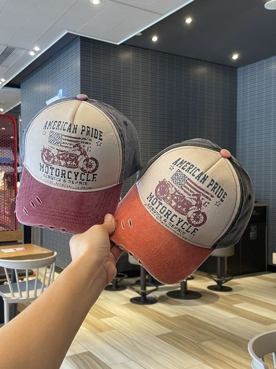 Motorcycle Printed Wash Vintage Cap For Men