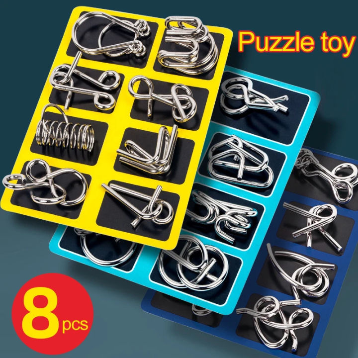 8Pcs/Set Metal Montessori Puzzle Wire Mind Brain Teaser Puzzles Children Adults Interactive Game Reliever Educational Toys