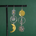 Greek Mythology Face Sun Moon Pendant Creative Design Women's Asymmetric Personality Pendant Earrings Party  Custom Jewelry. 