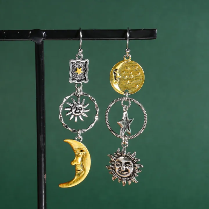 Greek%20Mythology%20Face%20Sun%20Moon%20Pendant%20Creative%20Design%20Women's%20Asymmetric%20Personality%20Pendant%20Earrings%20Party%20%20Custom%20Jewelry%20-%20Image%202